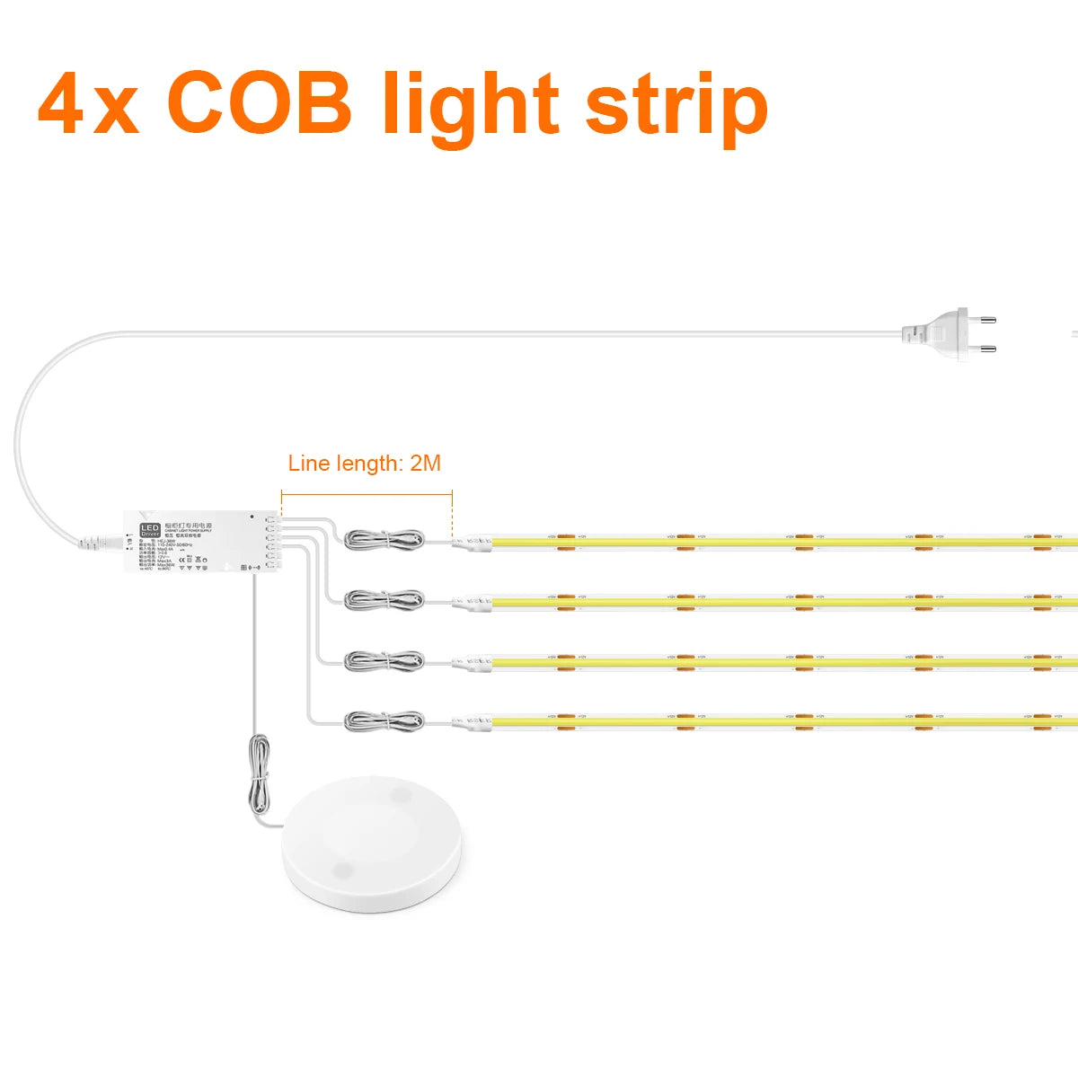 COB LED Strip Light Under Cabinet Collection Display Bookcase Wardrobe Closet Lamp Tape Penetrable Wood Dimmable Touch Sensor