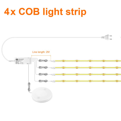 COB LED Strip Light Under Cabinet Collection Display Bookcase Wardrobe Closet Lamp Tape Penetrable Wood Dimmable Touch Sensor