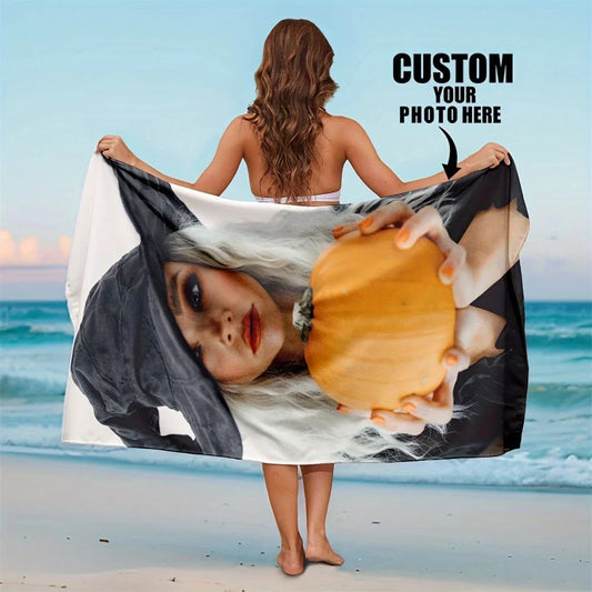 1Pc Custom Photo Beach Towel Personalized Bath Towel Pool Towel Soft Polyester Rectangular Beach Towel Printed Design Hand Wash