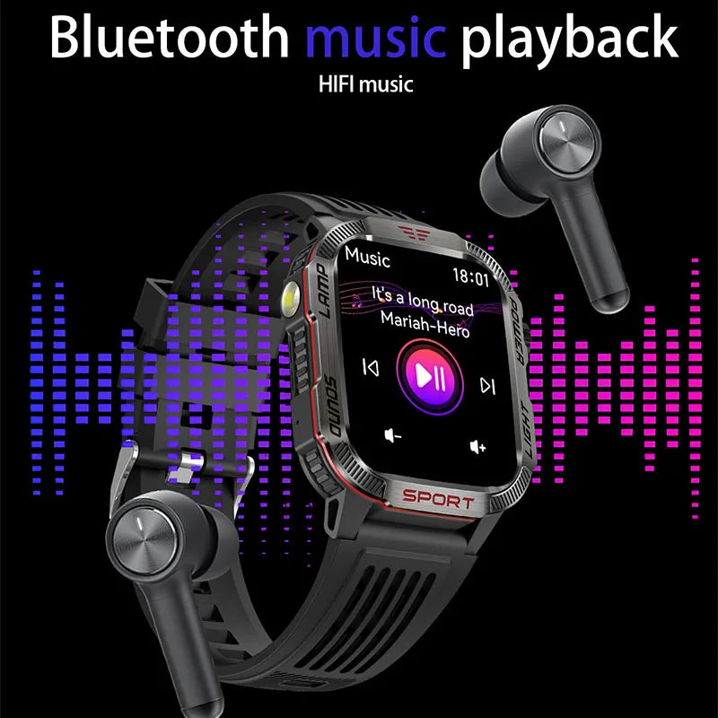 2024 New Durable Military Smart Watch Bluetooth Call Outdoor Sports Track Tracker Men's and Women's Smartwatches LED Flashlight