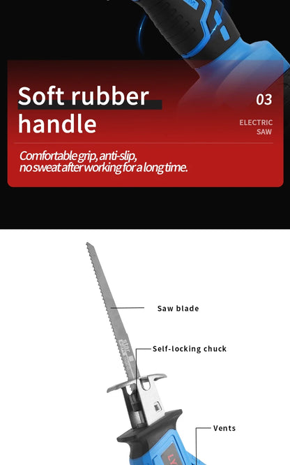 20V Rechargeable Reciprocating Saw Adjustable Speed Electric Saw Blade Saw Portable Wood Metal Cutting Chain Saw