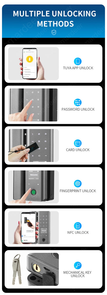 SmarDeer smart Lock with Sliding glass door Fingerprint Lock for Tuya Smart Home Aluminum Glass Door Electronic Lock