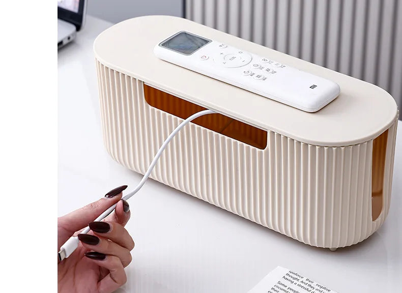 Creative Simple Wire Box Bamboo Wood Cover Cable Management Box Plug Board Storage Box Power Cord Charger Storage