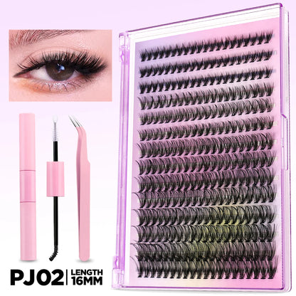 GROINNEYA DIY Lash Extension Kit Volume Lash Clusters Individual Lashes Thick Eyelash Extension Lash Bond & Seal & Lash Tweezers