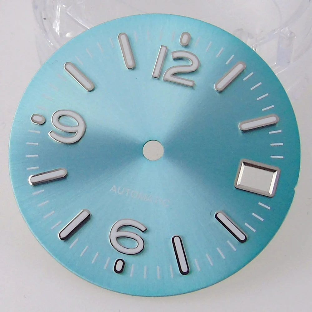 29MM Pilot Watch Dial Face for NH35 NH36 Dive Watch Mod Parts Silver Hand set Date Window Sterile Dial Plate Green Luminous