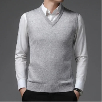 2025 New Men's Autumn High-end Sweater Vest V-neck Warm Knit Sleeveness Tank  Mens Clothes Pullover Tops