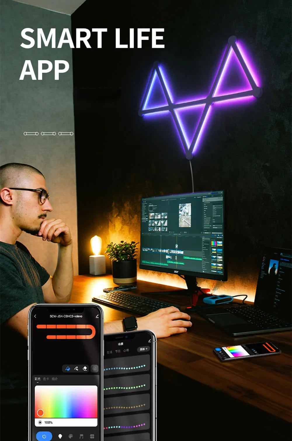 Smart LED Wall Light RGB IC Strip DIY Atmosphere Night Light APP Music Party TV Backlight Bedroom Game Room Decor Night Lights