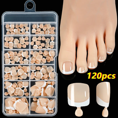 120Pcs French Short Square Artificial Press On Toenails Nude Pink Full Cover False Toe Nails Fake Toe Nail Extension For Women