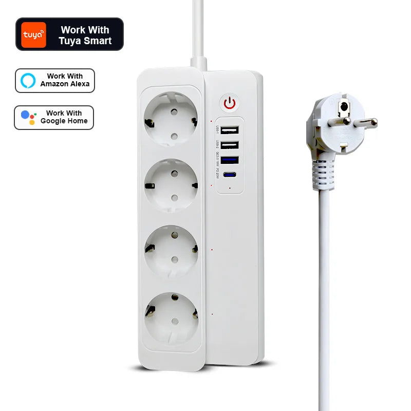 Smart Power Strip Zigbee 3.0 16A PD20W Fast ChargingSmart Multiple Socket Wall Mounted Timer Voice Control and Remote Control