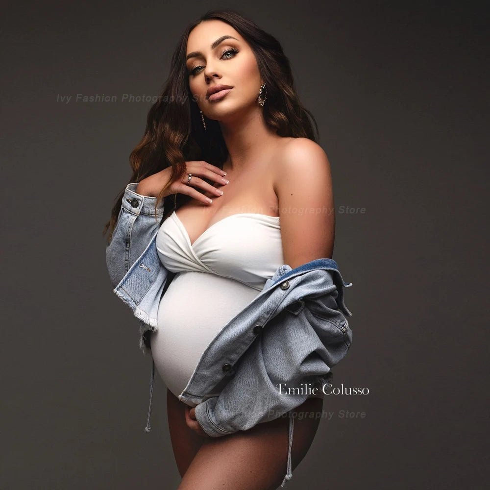 Maternity Photography Props Clothes For Pregnant Women Sexy Bodysuit Strapless Stretchy Fabric Large Size