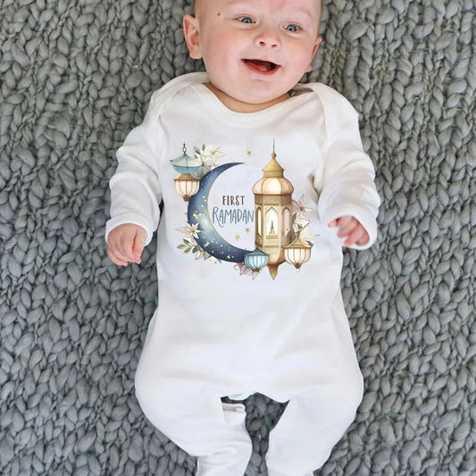 My First Ramadan Baby Babygrow Sleepsuit Long Sleeve Infant Boy Girl Sleepsuit Print Crew Neck Romper 1st Ramadan Babys Clothes