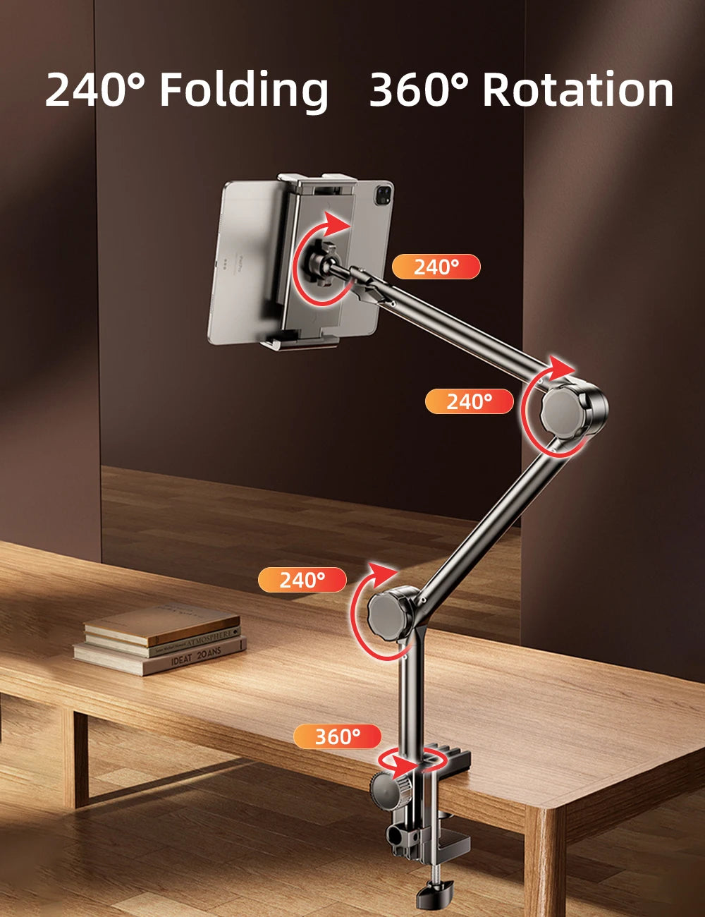 Tablet Holder iPad Desk Stand for 4~13In Phone Tablet with 360° Adjustable Foldable Metal Arm Tablet Bracket Holder