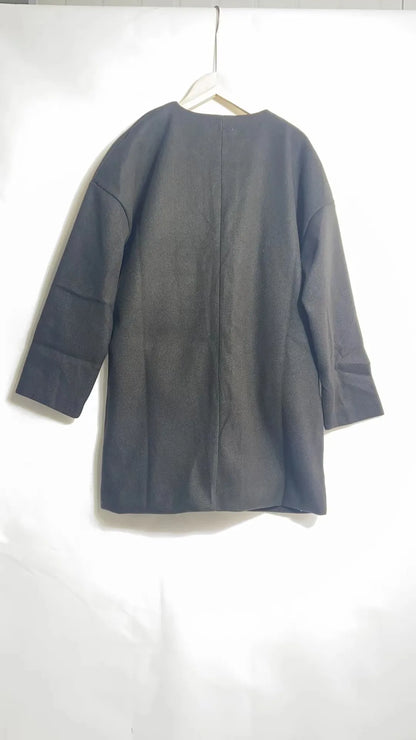 Japan Style Office Lady Elegant Solid Wool Coats Loose Casual Covered Button Jacket Autumn Winter All-match Blends Outwear