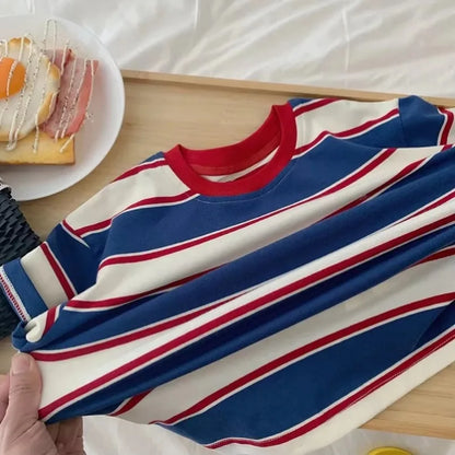 Children Clothes For Baby Girl Boys T-shirt Stripe Cotton 2-7Y Long Sleeves Shirts Teen Hoodie Bottoming Spring Shirt Kids Tops