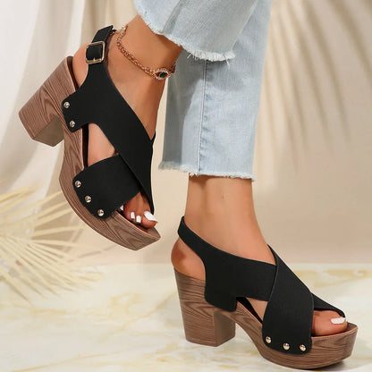 Sandal of Women British Style Rome Shoe Comfy Soft High Heels Summer Sandalias Metal Buckle Casual Slipper Wedge Platform Sandal