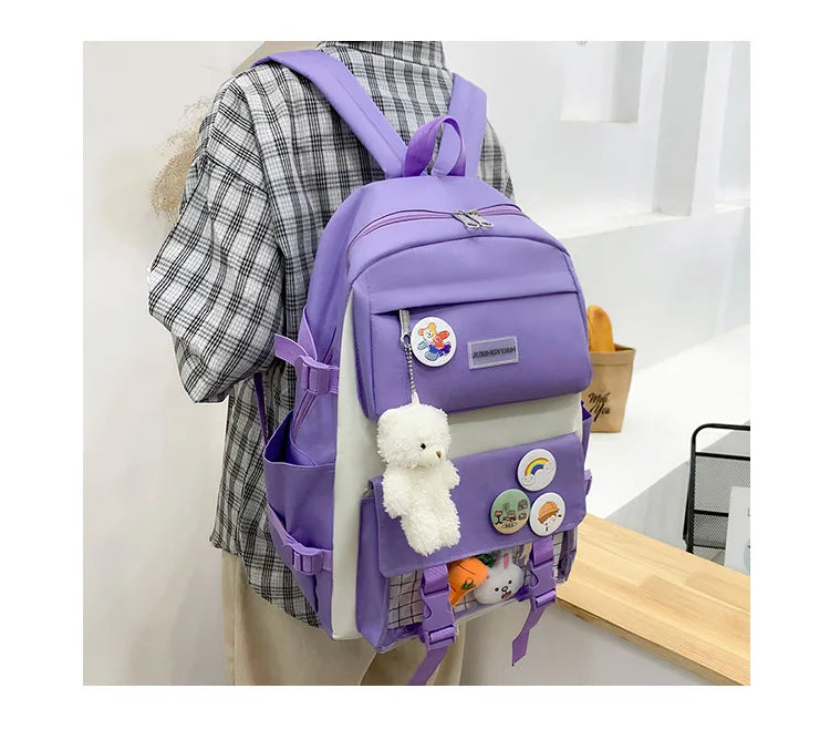 New Large-Capacity Primary School Junior High School Students Shoulders Backpack High School Five Sets of Multi-Compartment Fash