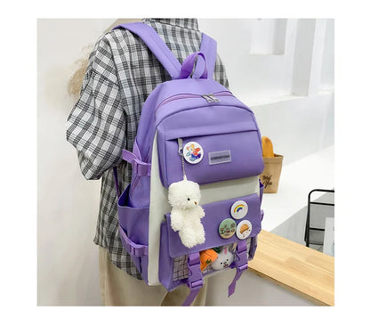 New Large-Capacity Primary School Junior High School Students Shoulders Backpack High School Five Sets of Multi-Compartment Fash