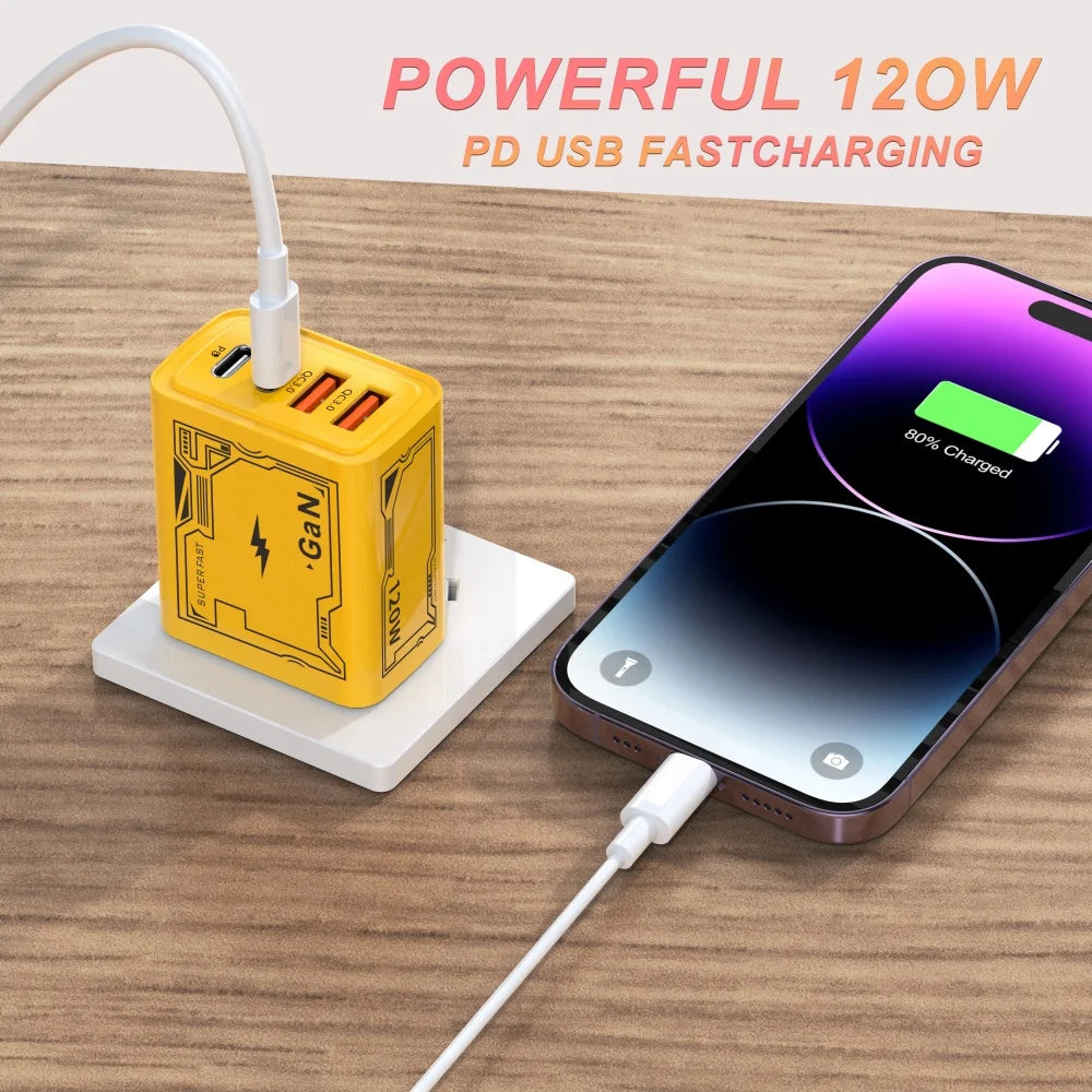 Total 120W GaN Charger For Xiaomi Fast Charging Type C QC3.0 Adapter iphone Samsung Huawei Xiaomi OPPO Realme Phone Charger