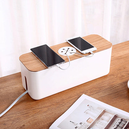 Socket Cable Organizer Box Wooden Style Cord Storage Case Dustproof Charging Data Cable Management Device for TV Wires/Computer