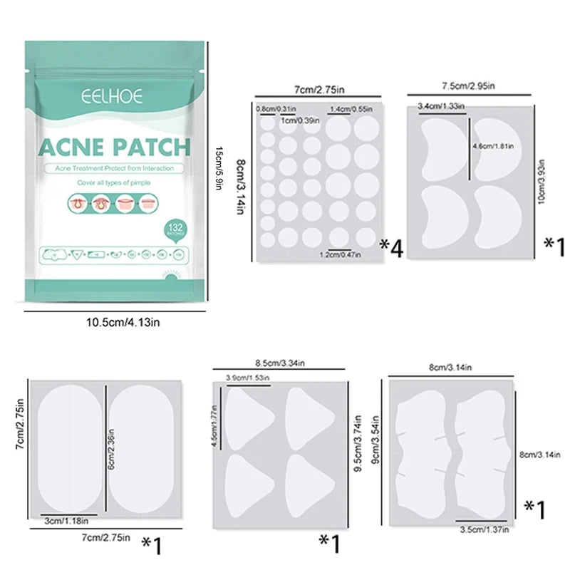 132Pcs Acne Pimple Patches Skin Blemish Treatment  Patches Professional Face Cleaning Care Invisible Large Hydrocolloid Sticker