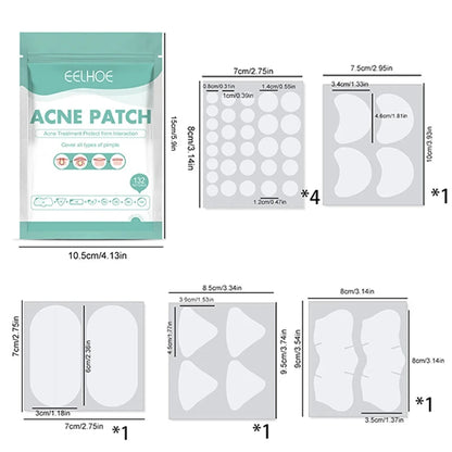 132Pcs Acne Pimple Patches Skin Blemish Treatment  Patches Professional Face Cleaning Care Invisible Large Hydrocolloid Sticker