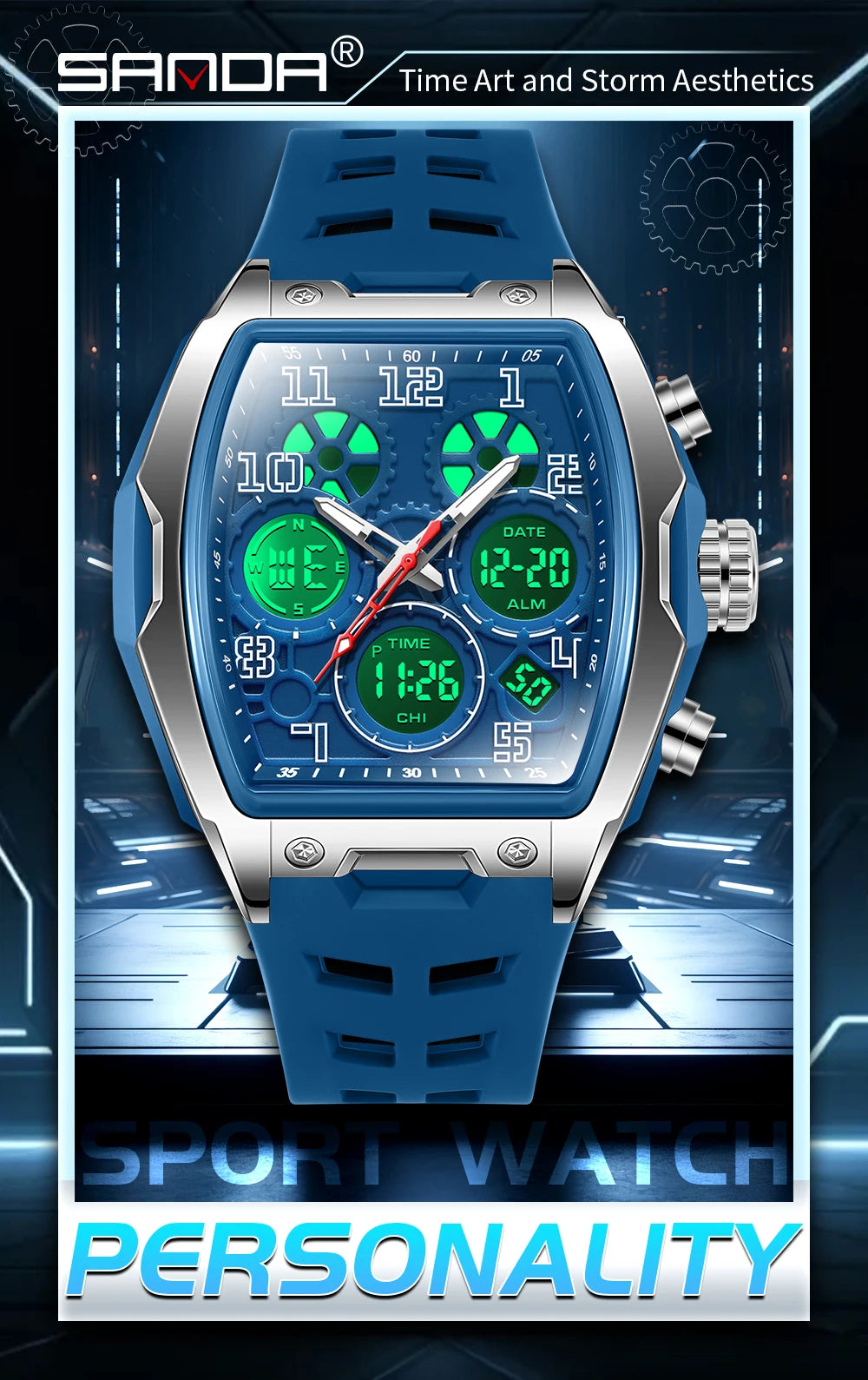 SADNA 6266 Popular Student Watch Wine Barrel Curved Mirror Alarm Clock Timer Waterproof Student Electronic Watch 2025