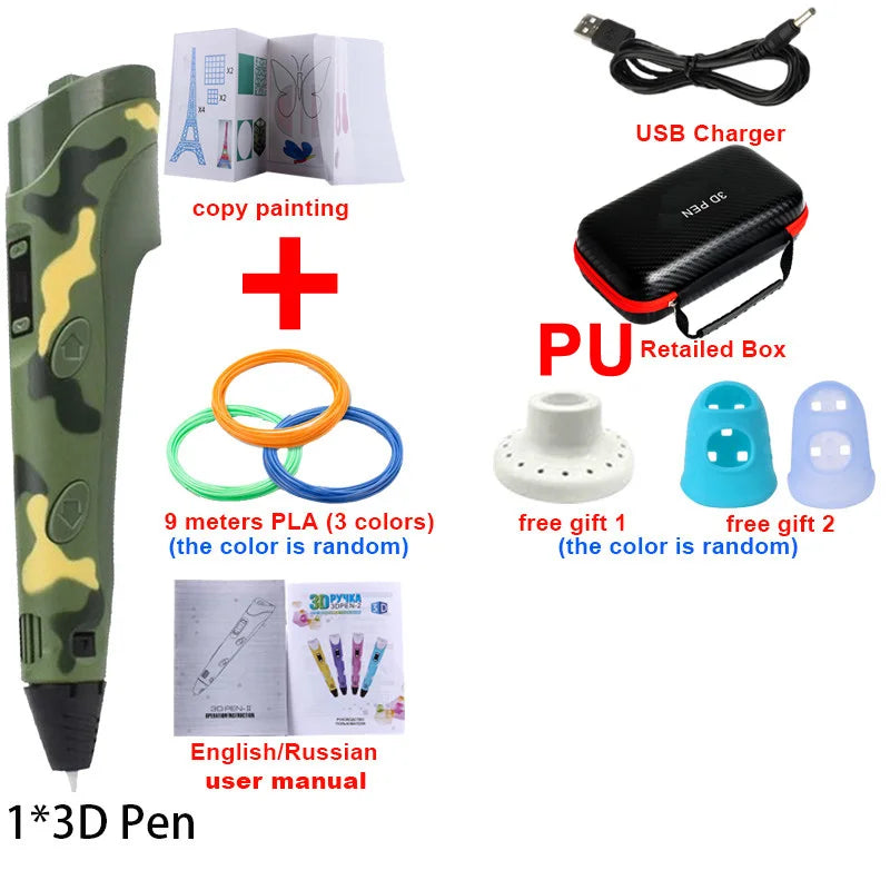 3D Pen 3d Printing Pen DIY Drawing Pens PLA Filament With USB PU Travel Case Birthday Christmas Gift For Kids Children