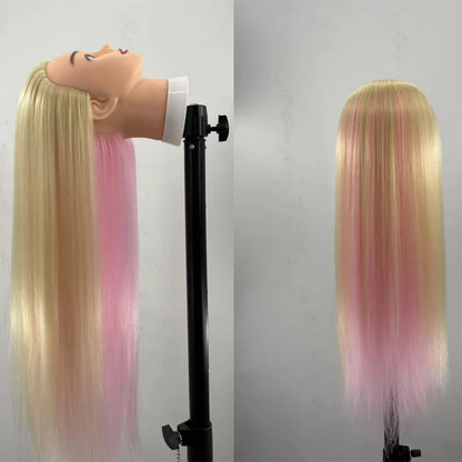 Mannequin Head Model With Long Synthetic Hair, Manikin Head Styling Hairdresser Training Head, Doll Head for Braiding Practice