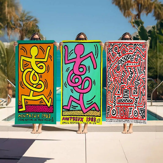 Keith-Haring-Works-Colorful-Print Cartoon Beach Towel Cute Kawaii Room Decor Bath Girls Children Hand Towels