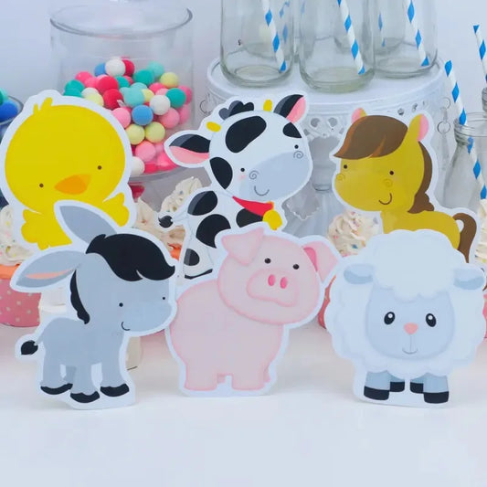 6Pcs Farm Birthday Party Animals KT Board Farm Cow Cutouts DIY Birthday Balloons Farm Theme Birthday Baby Shower Party Backdrops