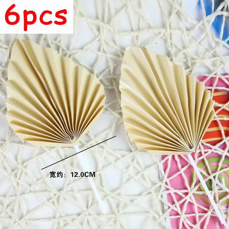 6pcs Palm Spear Cake Topper Happy Birthday Palm Leaf Decoration Cake Decorating Wedding Baking Dessert Table Party Favors