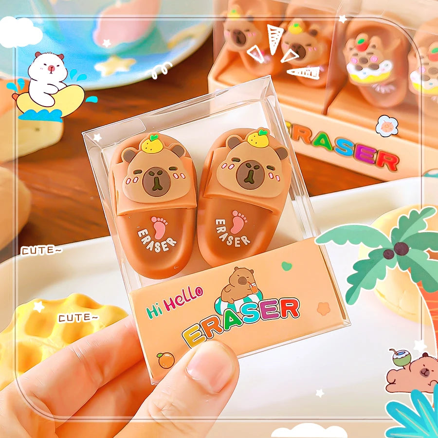 school teacher gift back to school supplies Aesthetic cute stationery Kawaii capybara funny erasers Slippers rubber cute things