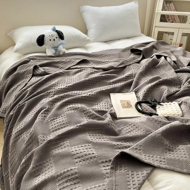 Battilo Cotton Throw Blanket Soft Breathable Waffle Blanket for Twin Queen King Bed Decorative Plaid Sofa Blankets Summer Throws