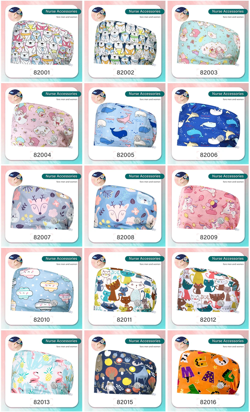 Cartoon Printed Operating Room Doctor Work Scrub Hat Pharmacy Dentistry Clinic Surgical Cap Adjustable Medical Nurse Accessories