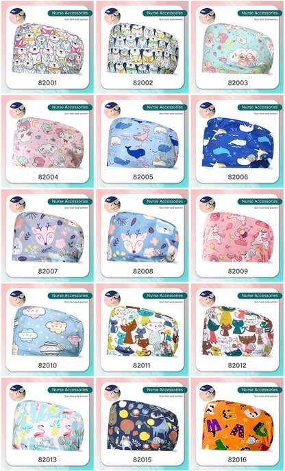 Cartoon Printed Operating Room Doctor Work Scrub Hat Pharmacy Dentistry Clinic Surgical Cap Adjustable Medical Nurse Accessories