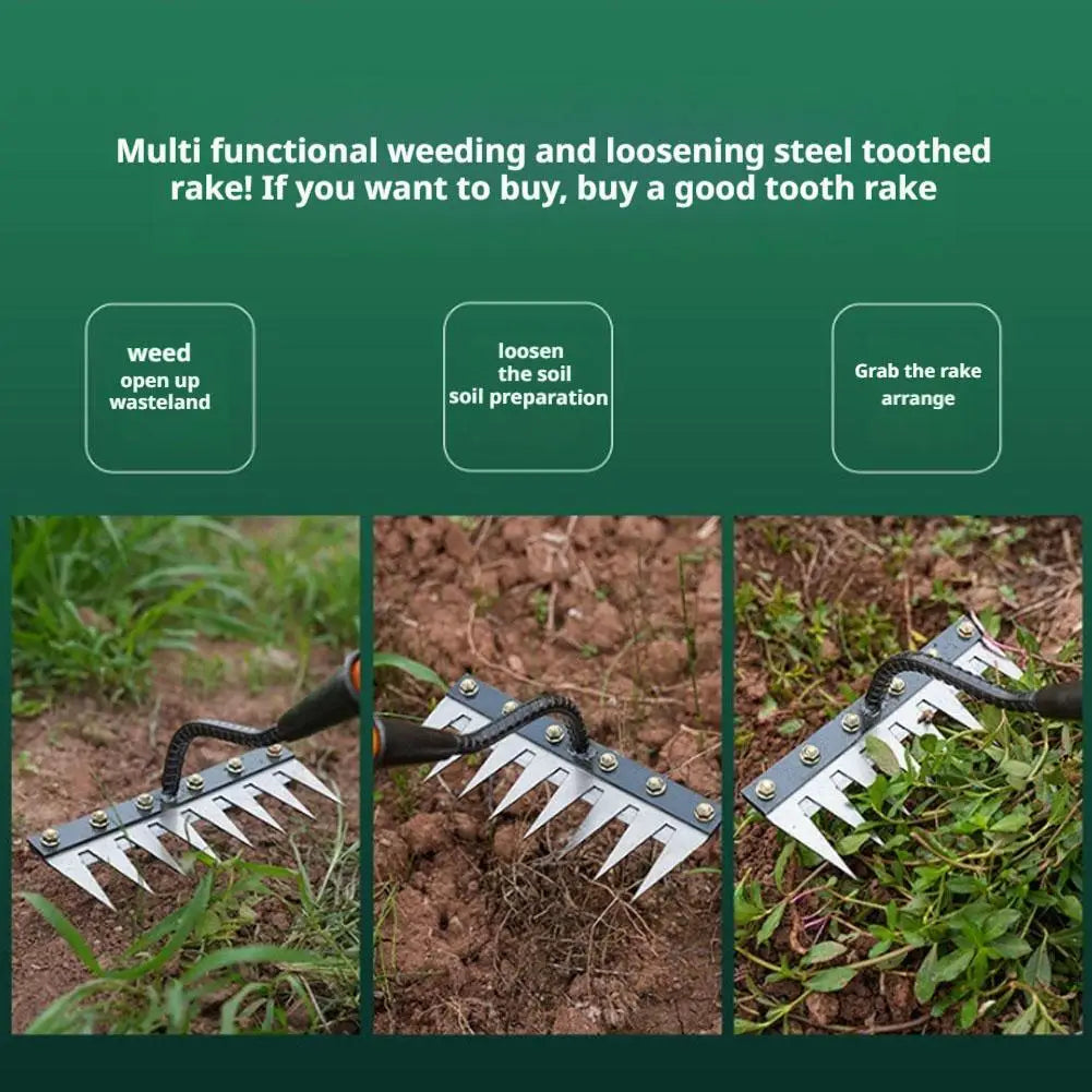 5/6/7/8 Teeth Agricultural Rake Soil Loosening Weeding Tool Manganese Steel Garden Weeding Rake Multi-use Agricultural Straw Hoe