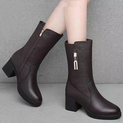 Footwear Half High Women's Boots Middle Heel Shoes for Woman Black Rhinestone Mid Calf Fashion 2024 Designer Luxury Goth Pu Boot