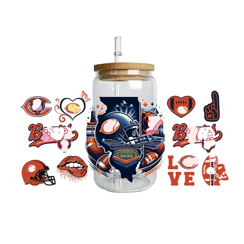 Sports Team Cup Wraps DIY Waterproof Easy To Use Custom Decals UV DTF Transfer Sticker For 16oz Libbey Glasses
