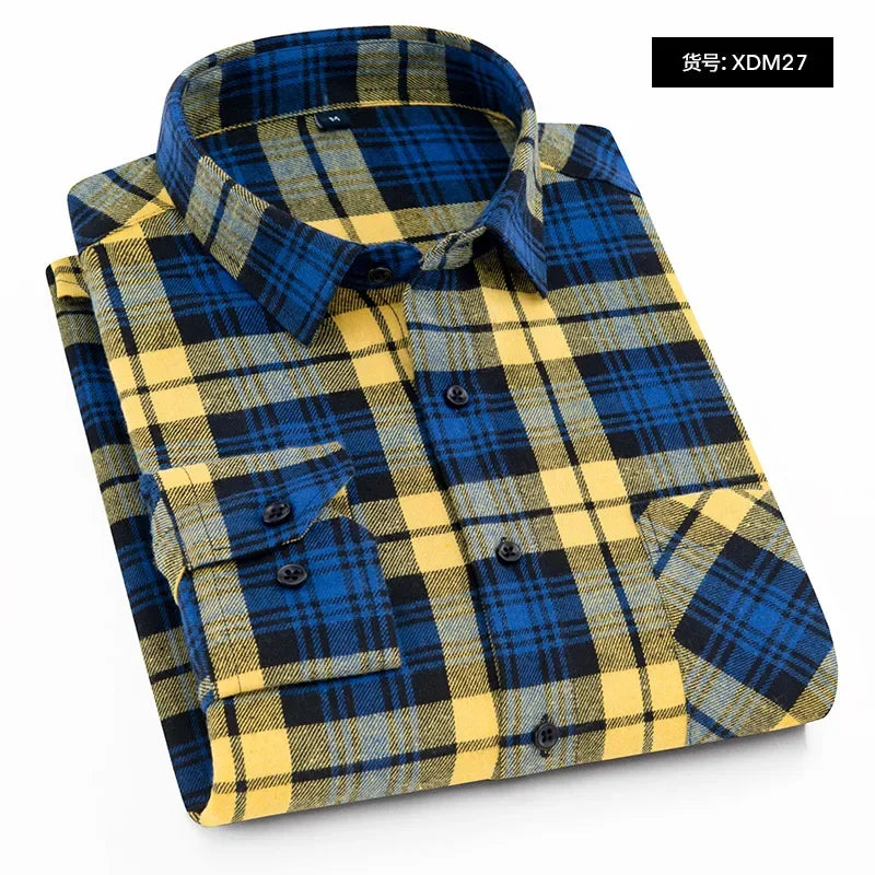 40%cotton fashion korean populasr clothes Casual plaid long-sleeve shirts for men slim fit plain shirt social streetwear tops