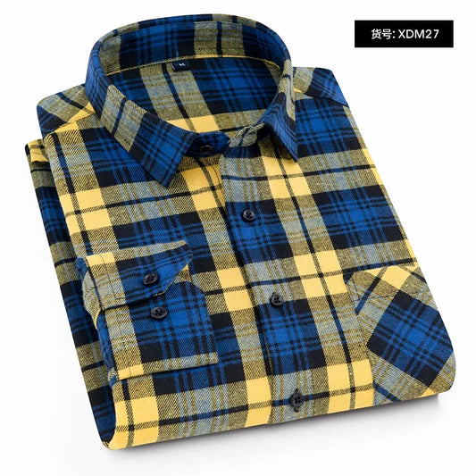 40%cotton fashion korean populasr clothes Casual plaid long-sleeve shirts for men slim fit plain shirt social streetwear tops