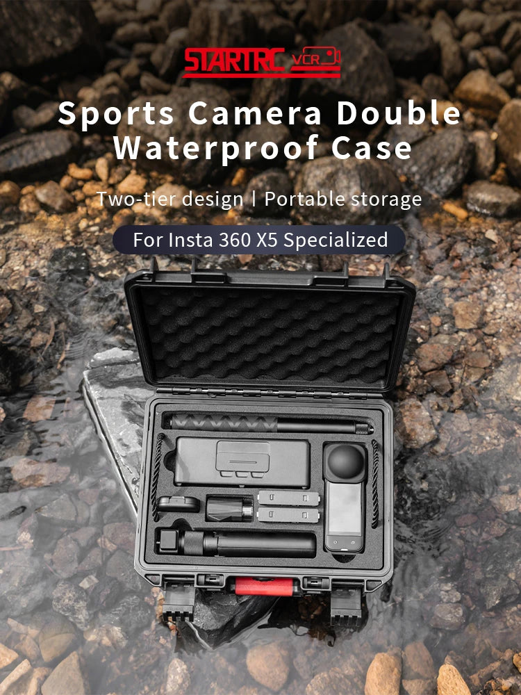 STARTRC Insta360 X5 Camera Accessories 2 Layers Hard Case Carrying Case Waterproof Portable Travel Box for Essentials Bundle