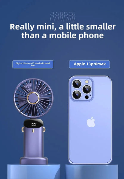 Handheld Fan with Digital Display, Foldable Fan Neck Hanging Fan, USB Charging Mini Fan Suitable for Outdoor Use in Offices