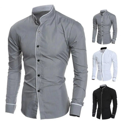 Male Shirt Fabulous Formal Wear Men Shirt Formal Contrast Color Line Autumn Shirt for Meetings