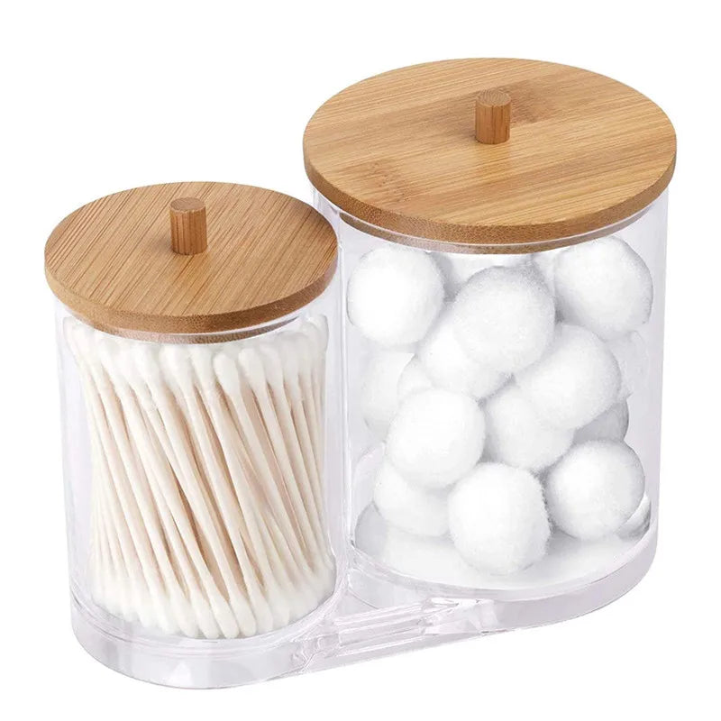 Cotton Swab Holder Bathroom Dispenser Storage Cotton Ball, Cotton Swab, Cotton Round Pads, Floss Picks - Clear Canister