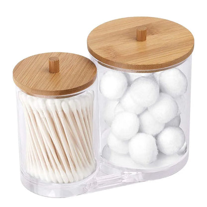 Cotton Swab Holder Bathroom Dispenser Storage Cotton Ball, Cotton Swab, Cotton Round Pads, Floss Picks - Clear Canister