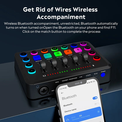 F11 Live Sound Card Streaming 5-Channel Mixer Sound Card Audio Mixer Professional Studio for Game Voice Podcast Live Streaming