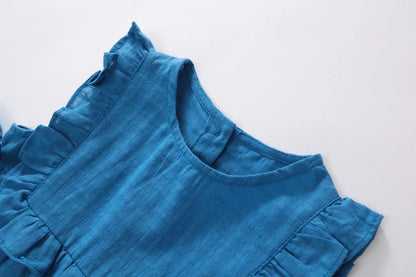 Korean Summer Toddler Girls Sling Dress Muslin Sleeveless Floral Collar Babys Girls Dress 2025 Solid Knotbow Kids Girls Sundress