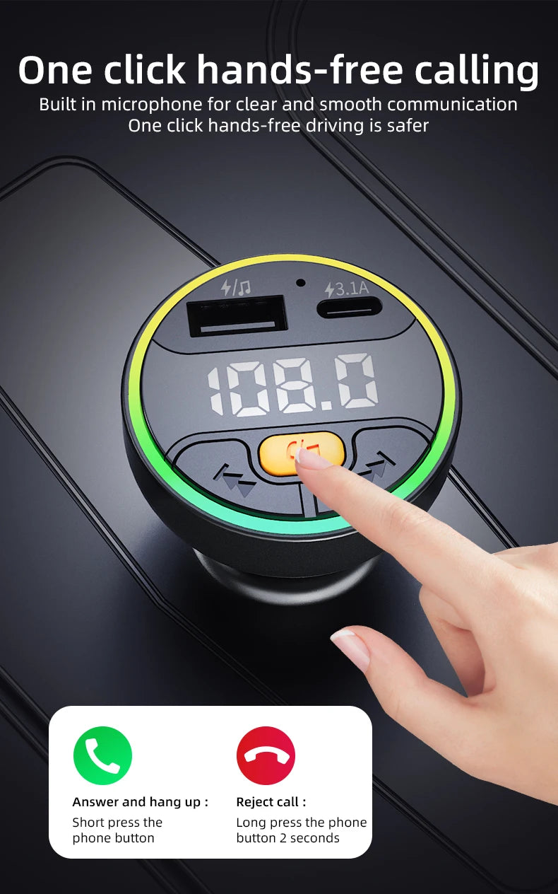 Car FM Transmitter Bluetooth 5.3 Handsfree Wireless Car Kit USB C Car Charger Auto Radio Fm Modulator Mp3 Player Adapter