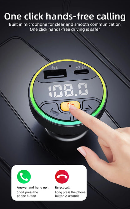 Car FM Transmitter Bluetooth 5.3 Handsfree Wireless Car Kit USB C Car Charger Auto Radio Fm Modulator Mp3 Player Adapter