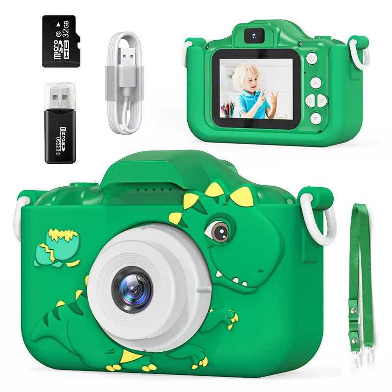 Cartoon Dinosaur Kids Camera Mini Digital Video Cameras for Toddler Girls Boys Aged 3-14 Children Selfie Camera Brithday Gifts